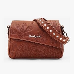 Desigual Women's Floral Crossbody Bag Vegan Leather In Brown